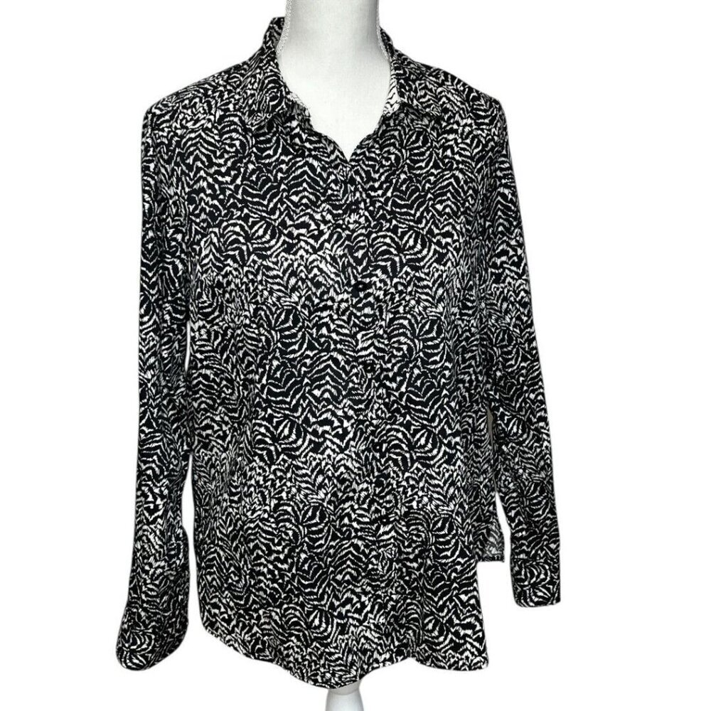 Foxcroft Ava Zebra Print Non Iron Heritage Women's Button Front Shirt SZ 12